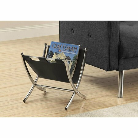 GFANCY FIXTURES Black Leather-Look & Chrome Metal Magazine Rack GF3708058